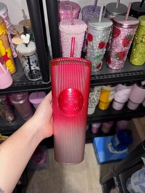 Starbucks Red Ombre Ribbed Tumbler with Straw